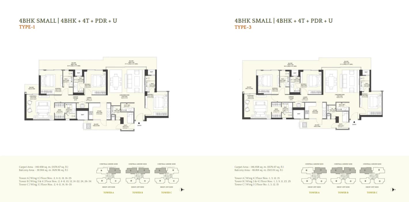 4 Bhk Small Type 1 and 3 floor plan