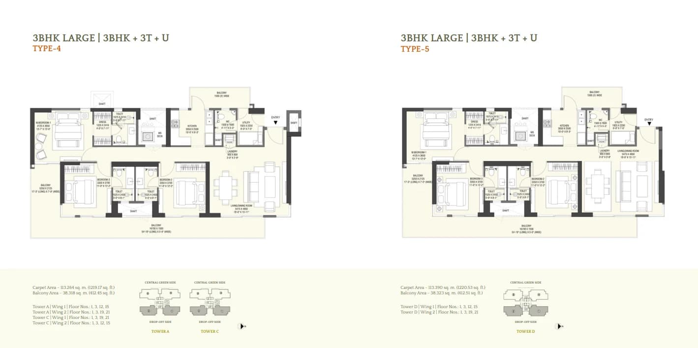 3 Bhk Large Type 4 and 5 floor plan