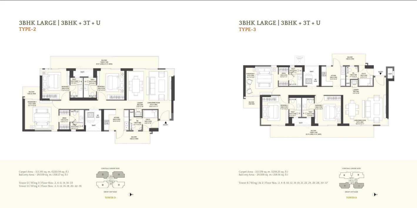 3bhk Type 3 and 4 floor plan