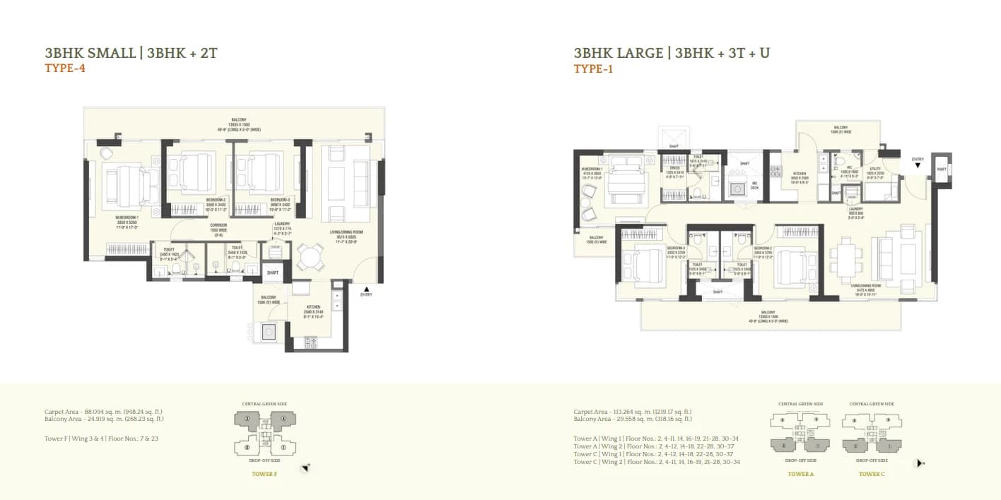 3bhk Type 4 +U floor plan