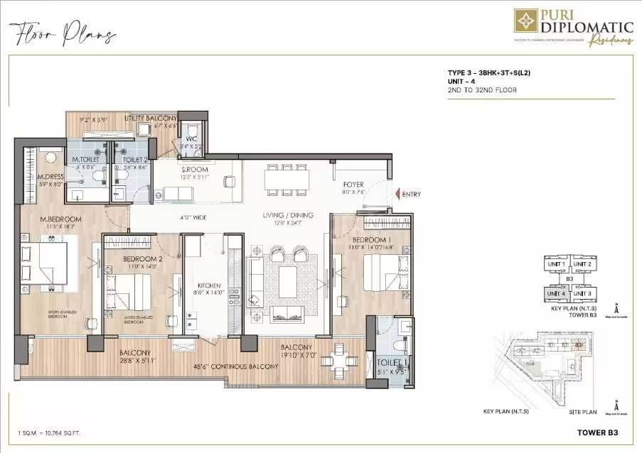 3 BHK floor plan