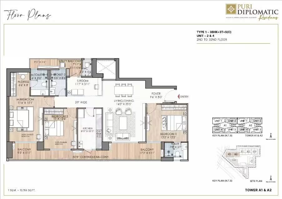 3 BHK floor plan