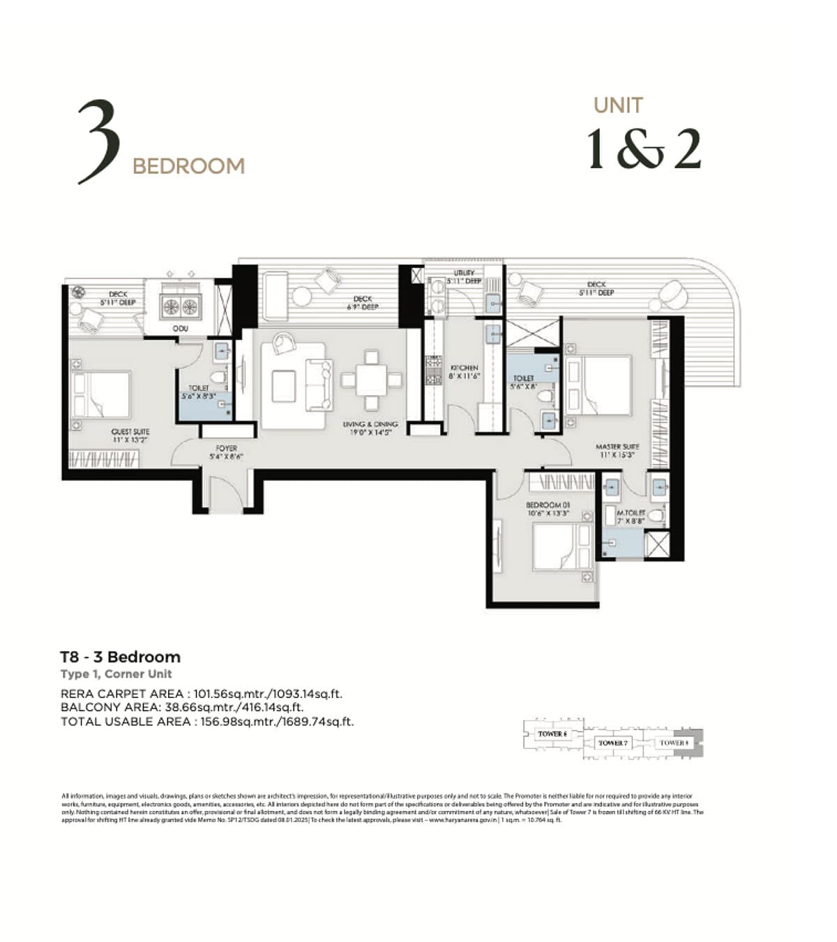 3 BHK floor plan