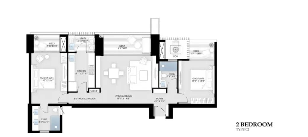 2 BHK floor plan