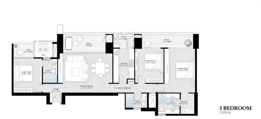 3 BHK floor plan