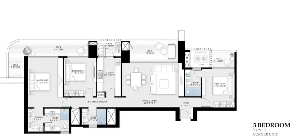 3 BHK floor plan
