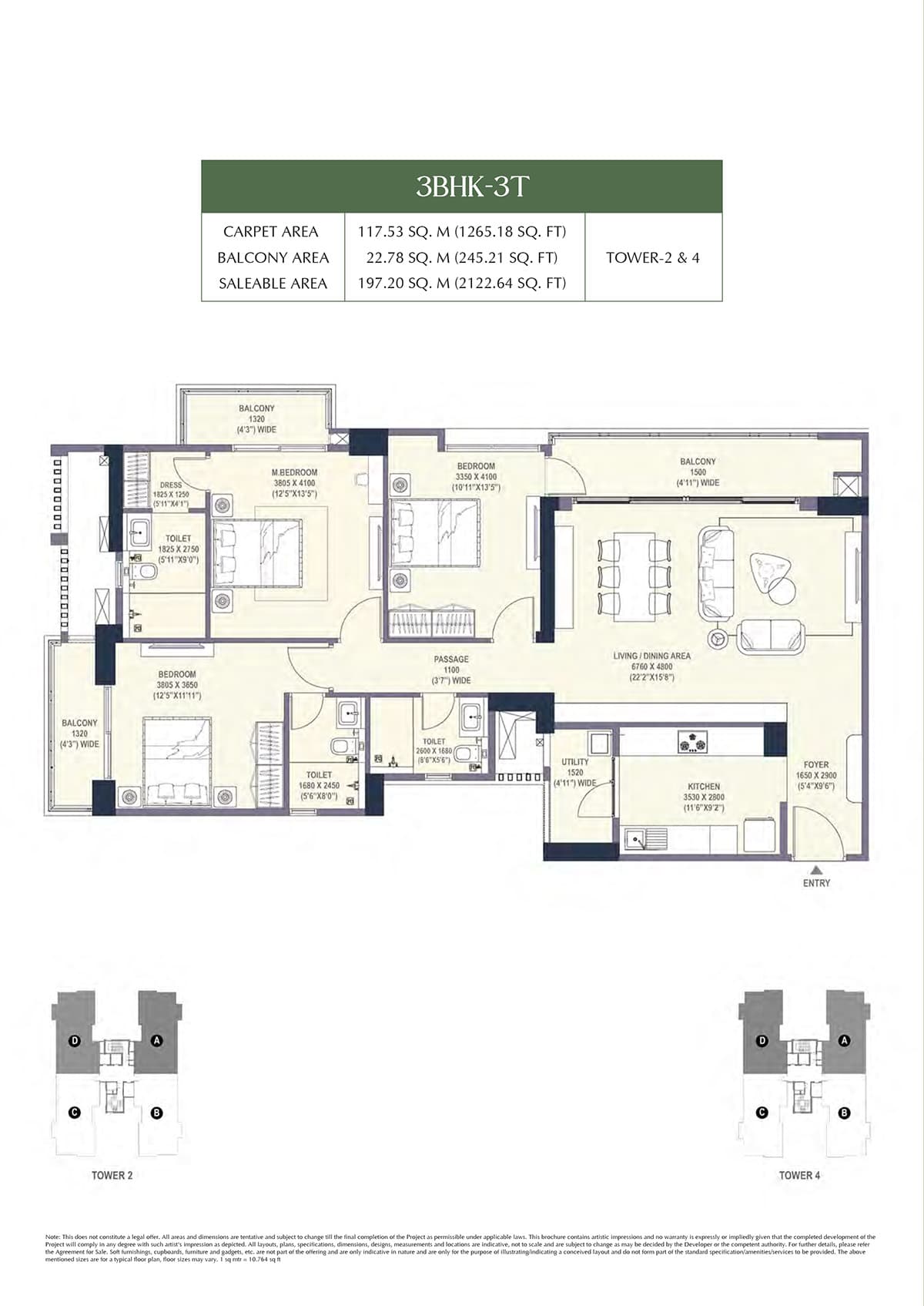 3 BHK floor plan