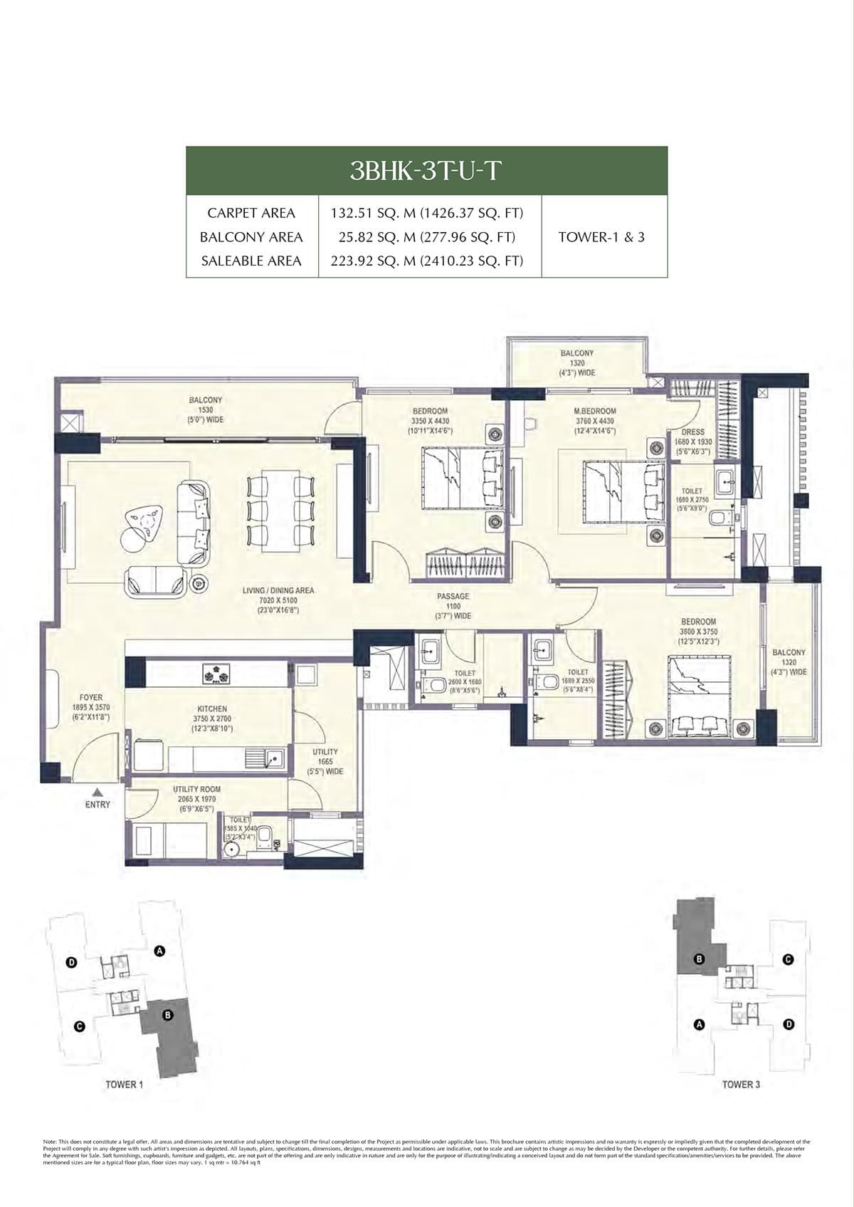 3 BHK floor plan