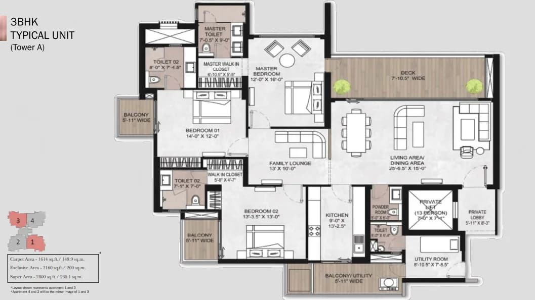 3 BHK floor plan