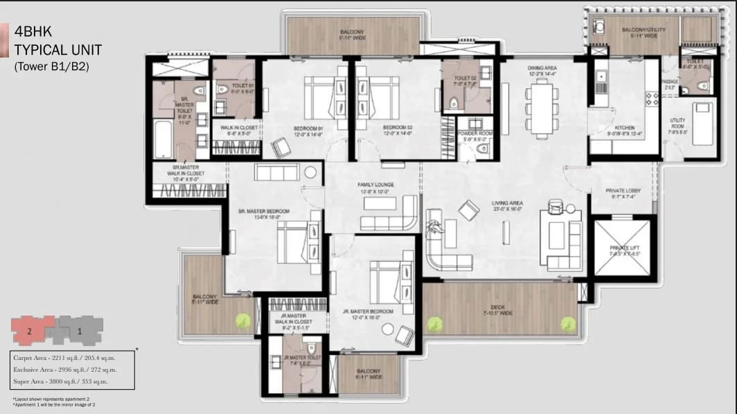 4 BHK floor plan