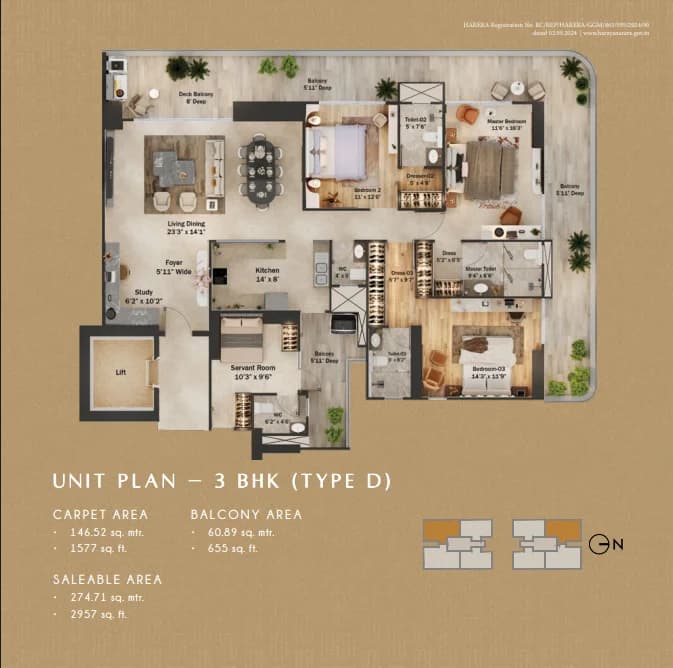 3 BHK floor plan
