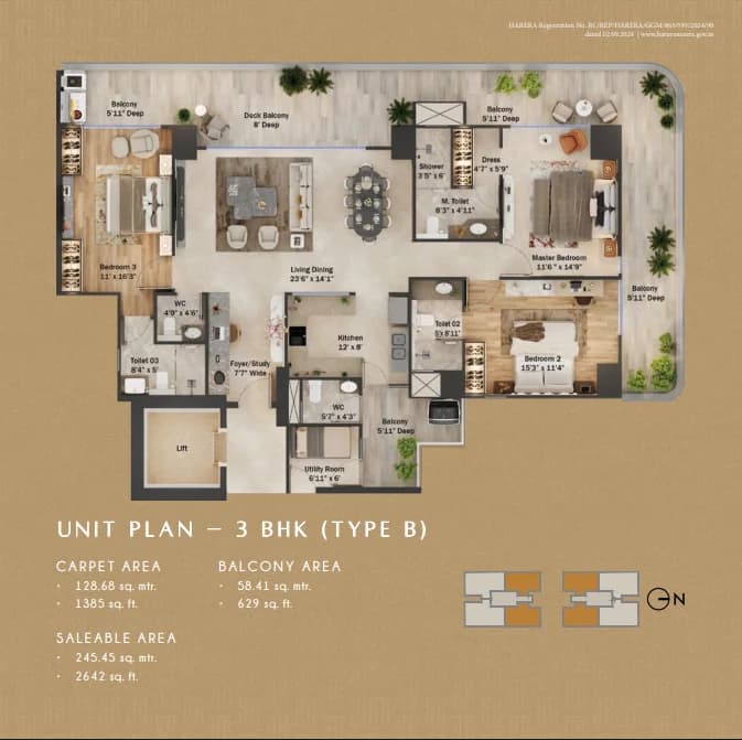 3 BHK floor plan