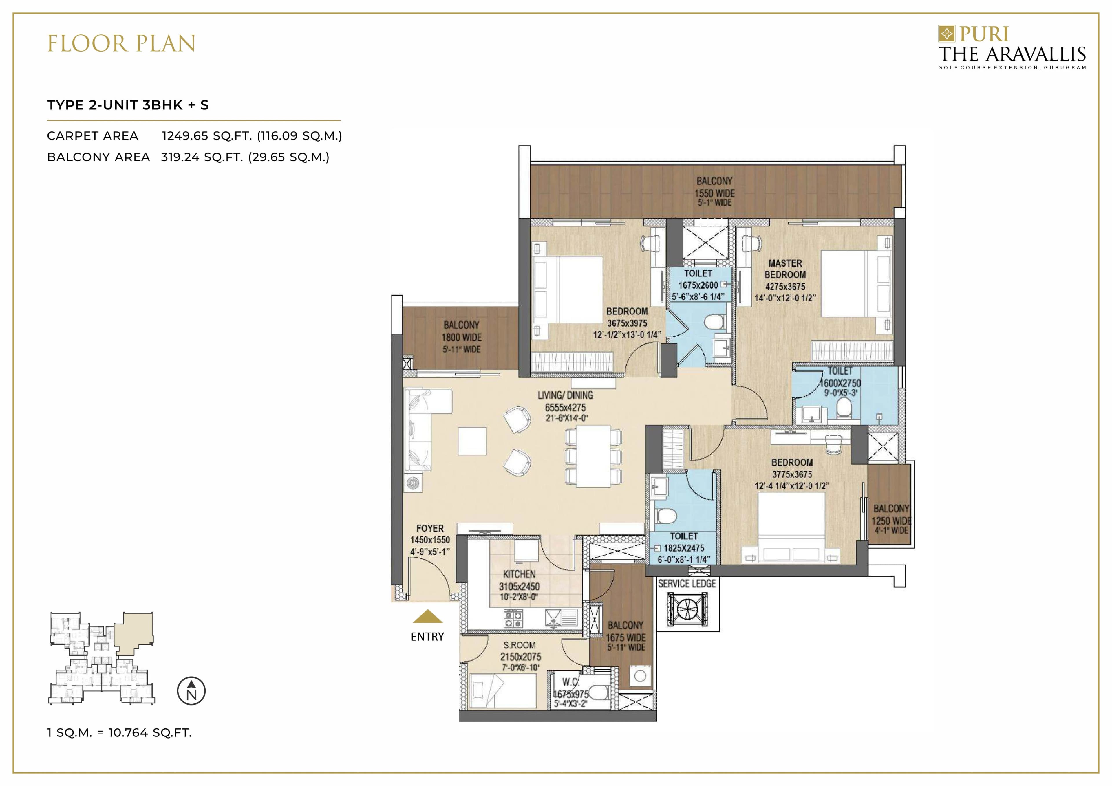 3 BHK floor plan