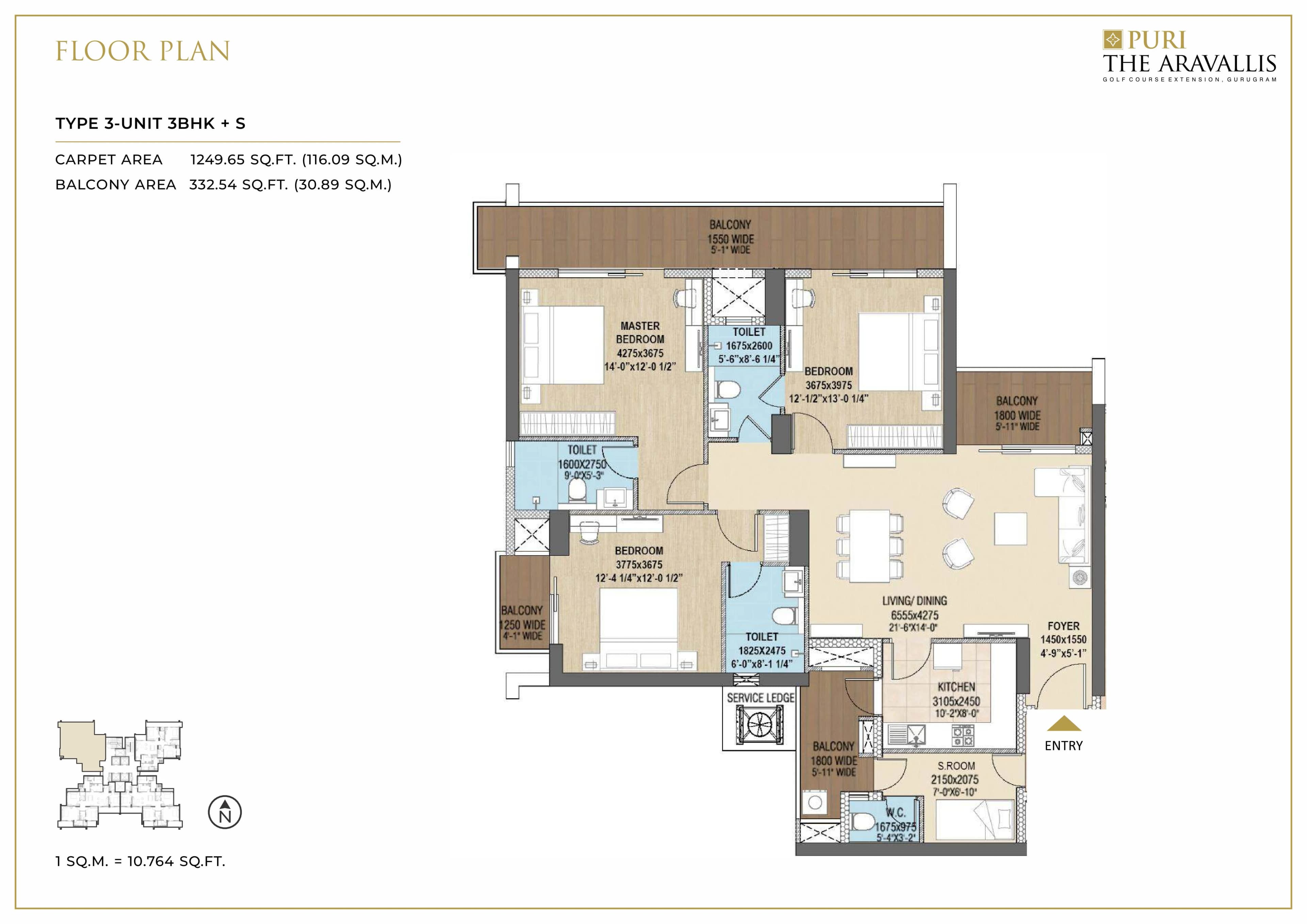 3 BHK floor plan