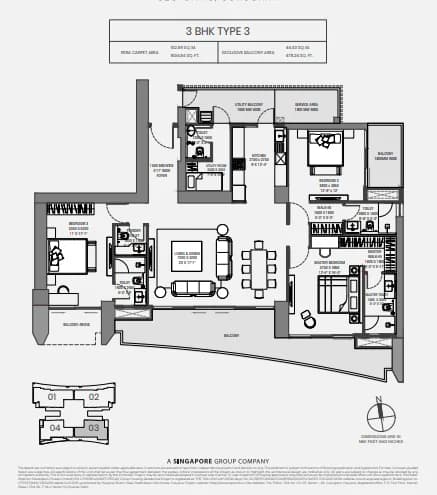 3 BHK floor plan