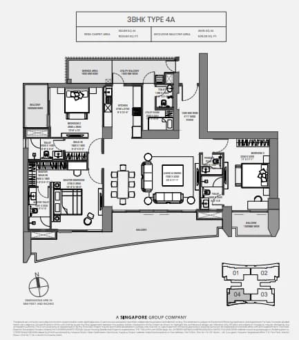 3BHK-Type-4A floor plan