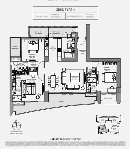 3BHK-Type-4 floor plan