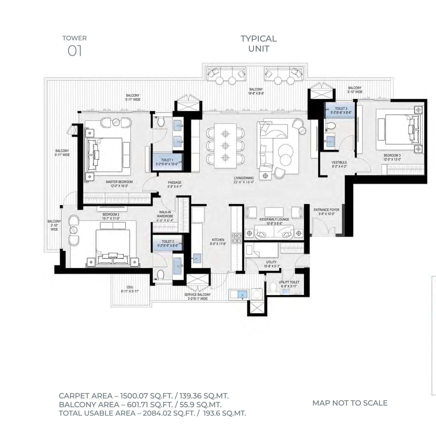 3BHK floor plan