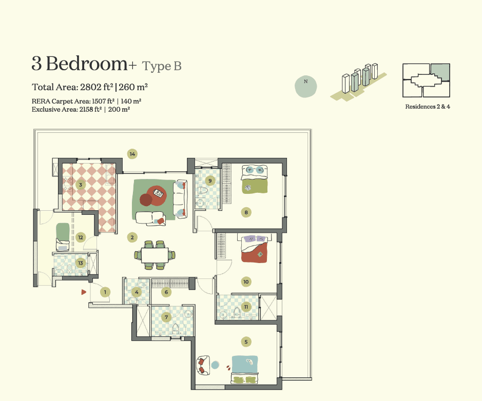3 BHK floor plan