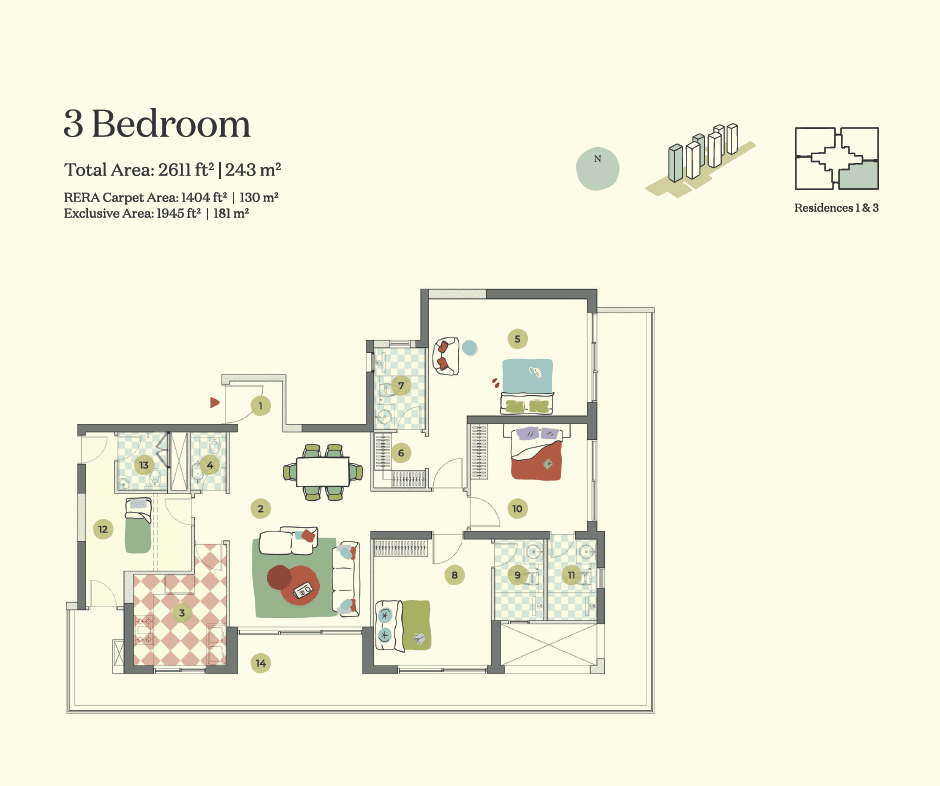 3 BHK floor plan