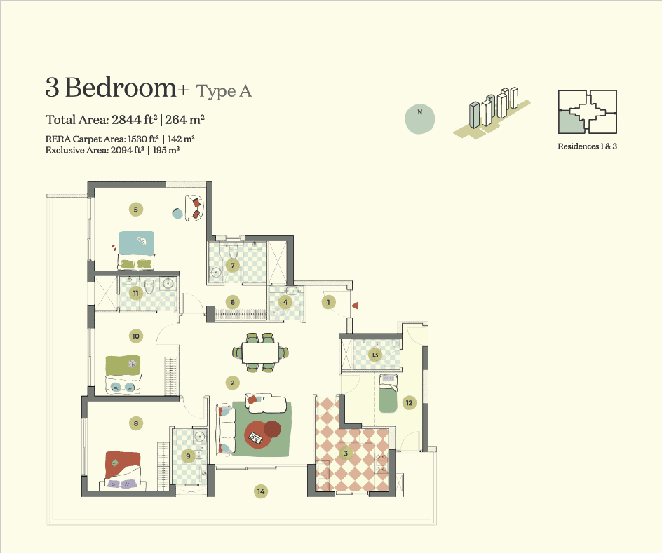 3 BHK floor plan