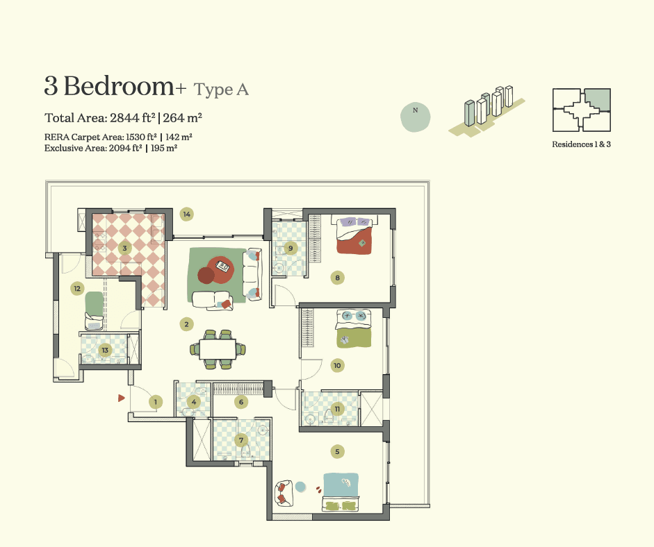 3 BHK floor plan