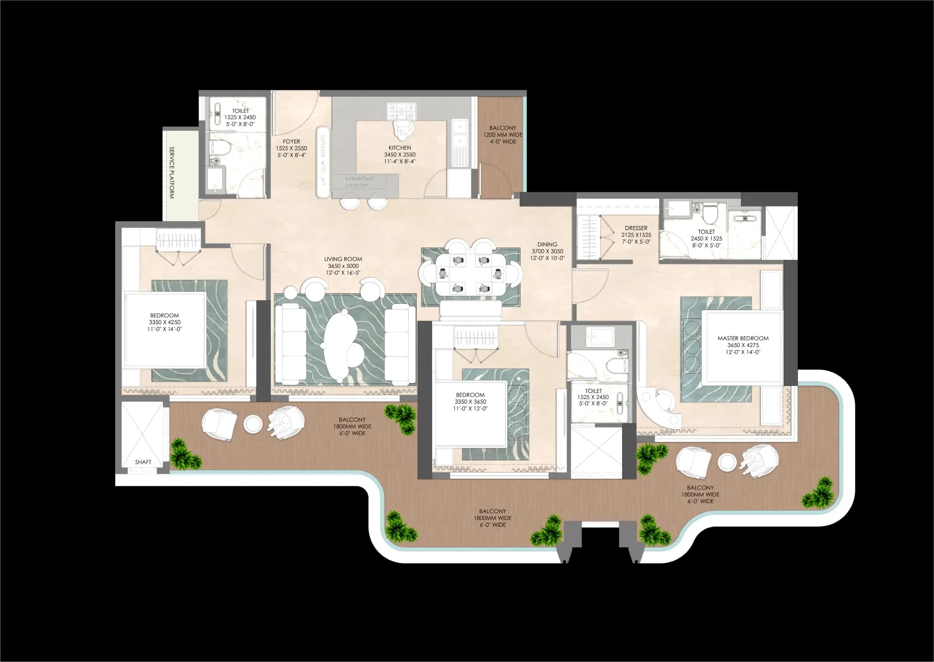 3BHK - Type 3 floor plan