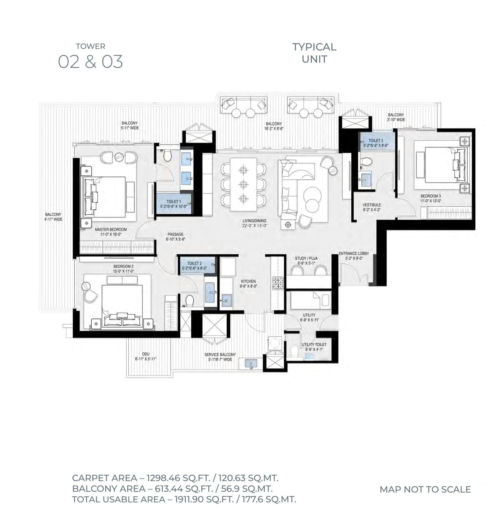 3BHK floor plan