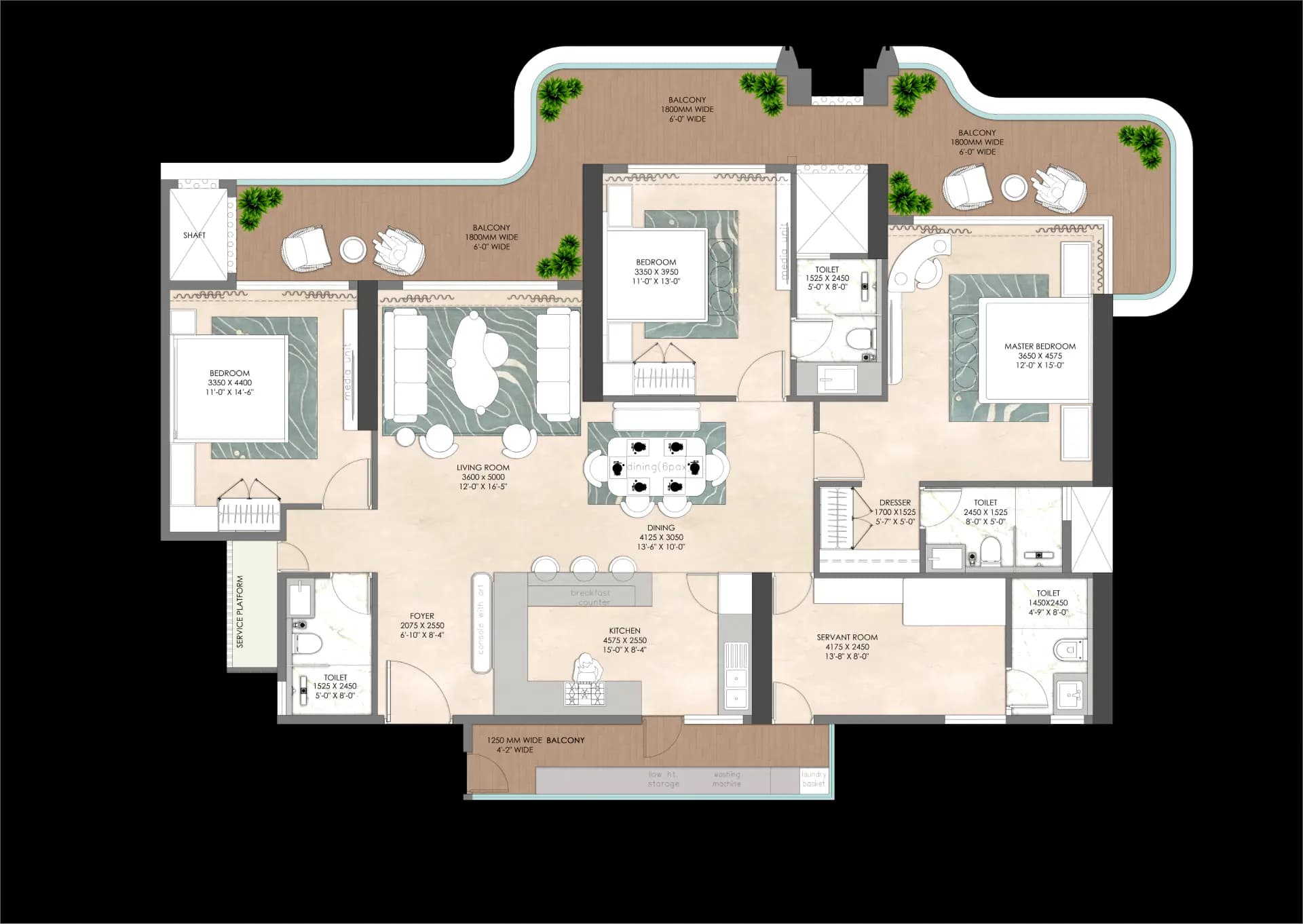 3BHK - Type 2 floor plan