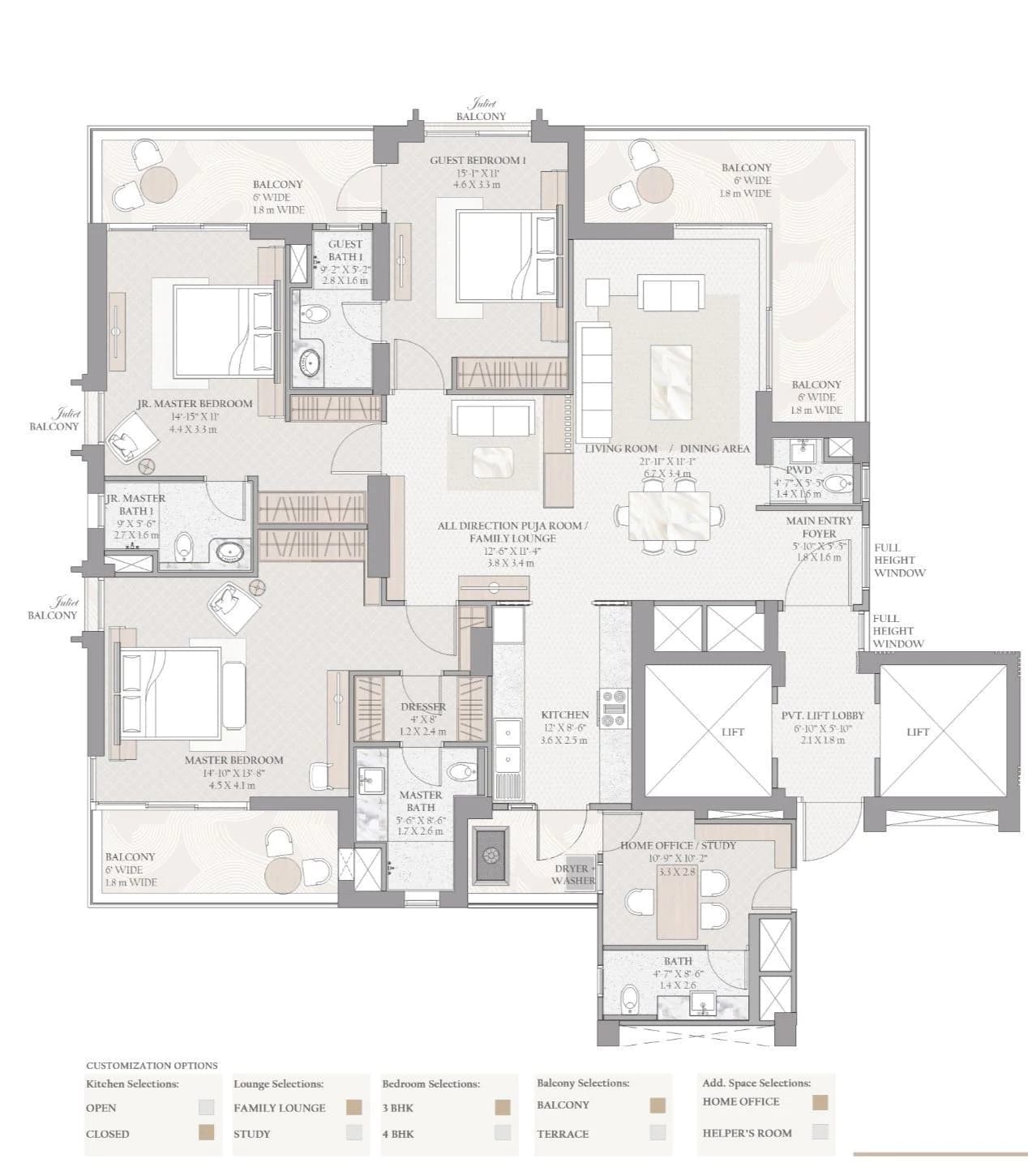 3 BHK floor plan