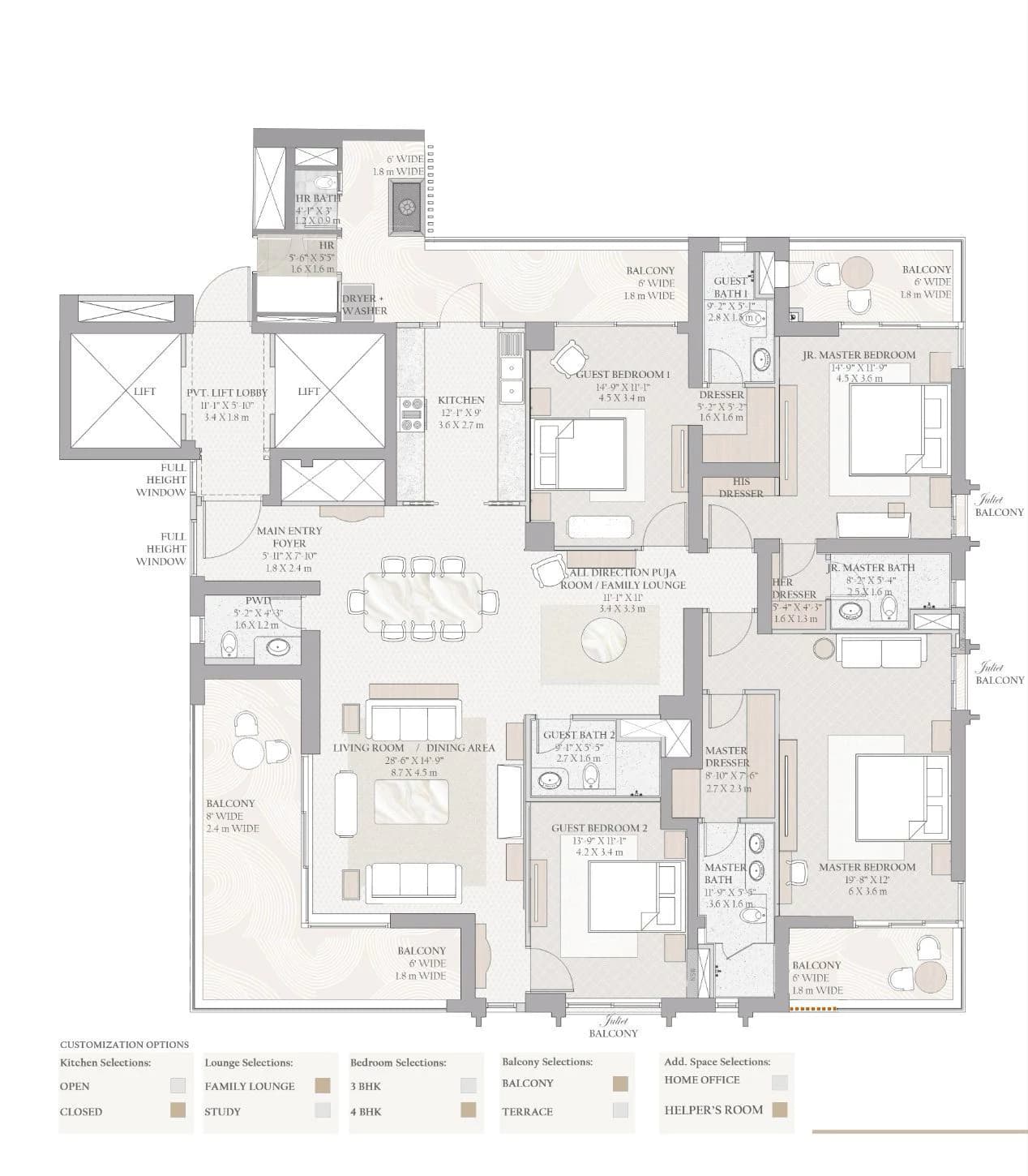 3 BHK floor plan