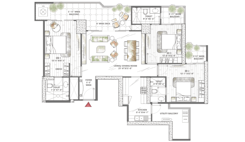 3 BHK floor plan