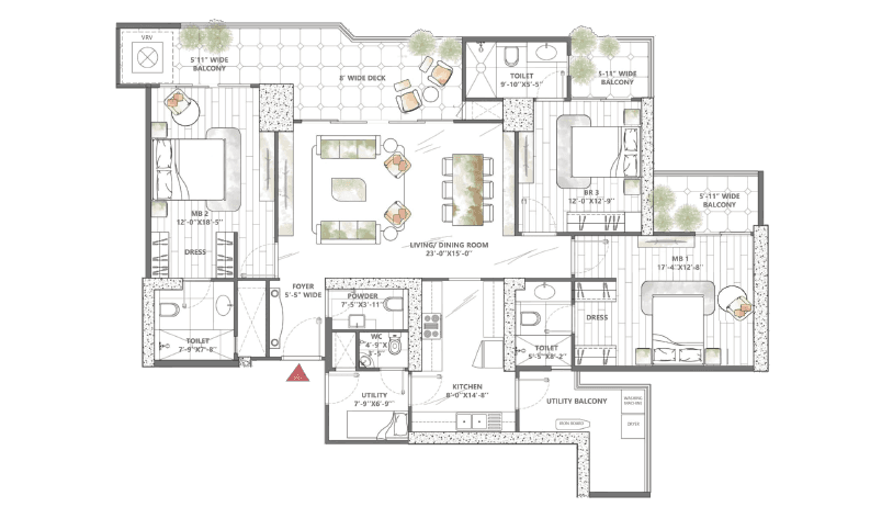 3 BHK floor plan