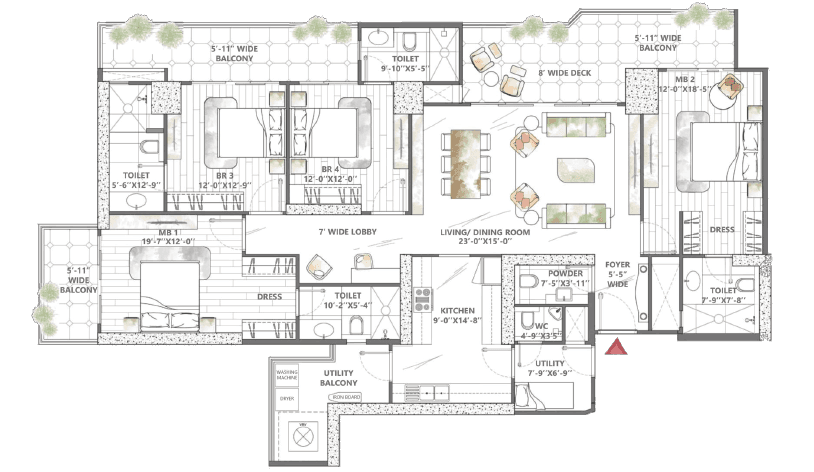 4 BHK floor plan