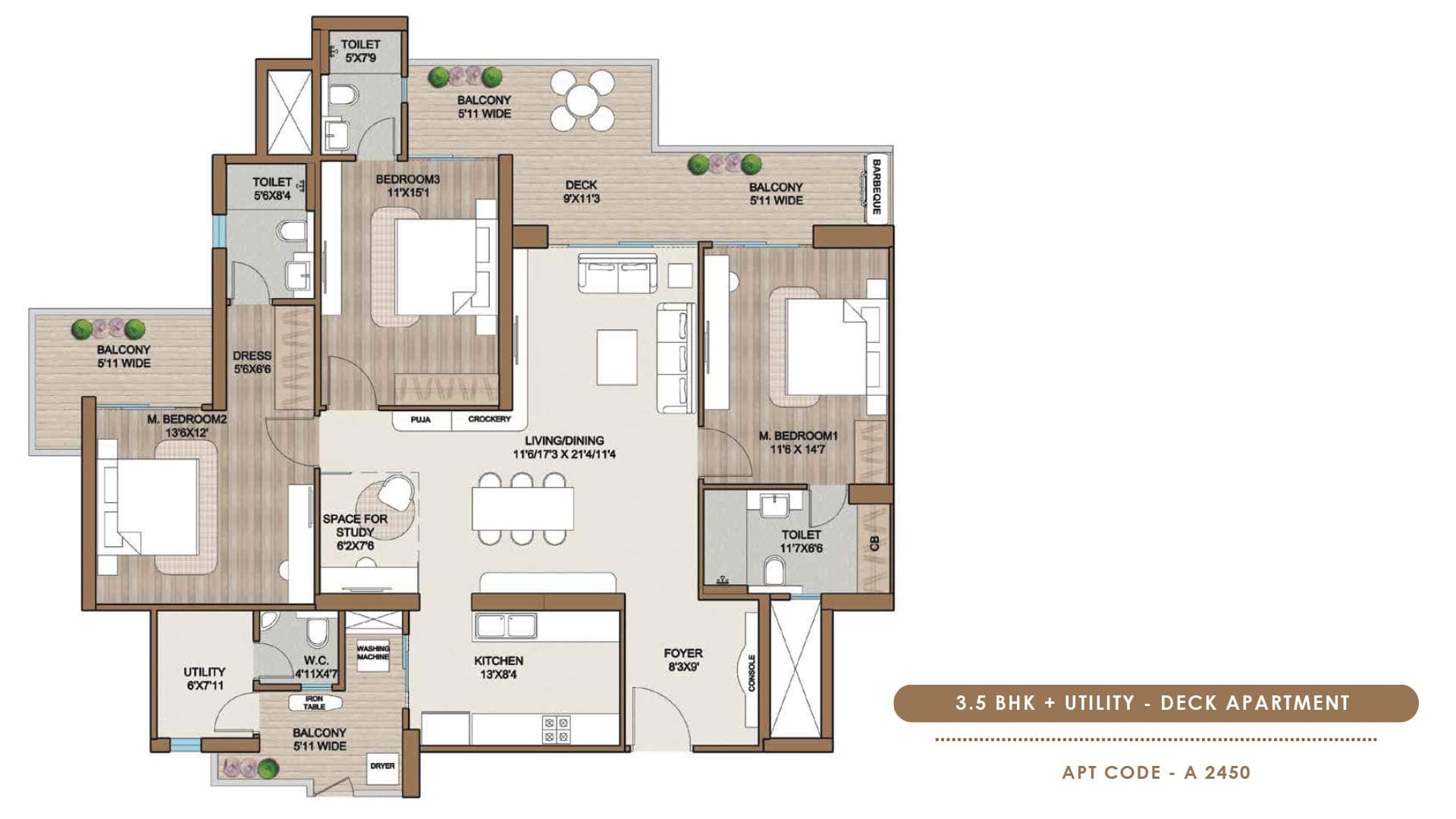 3 BHK floor plan