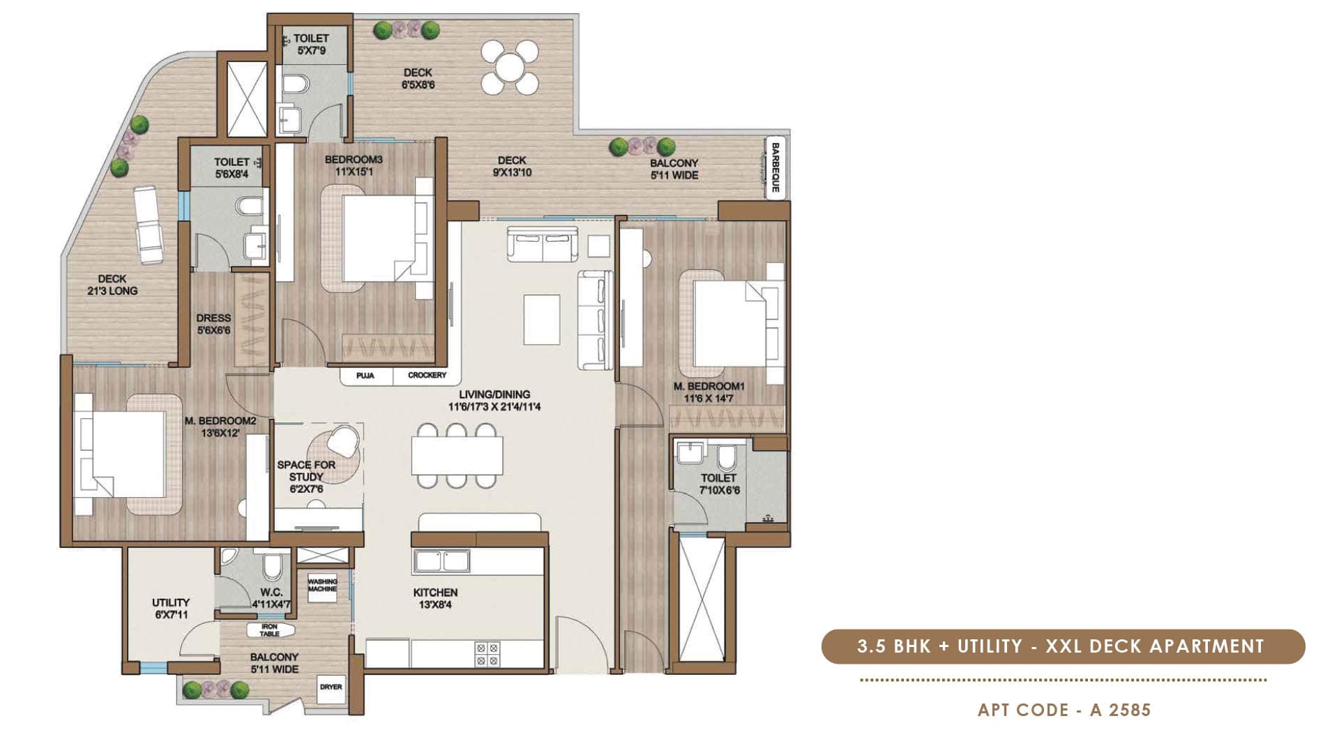 3 BHK floor plan