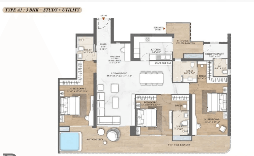 3 BHK floor plan
