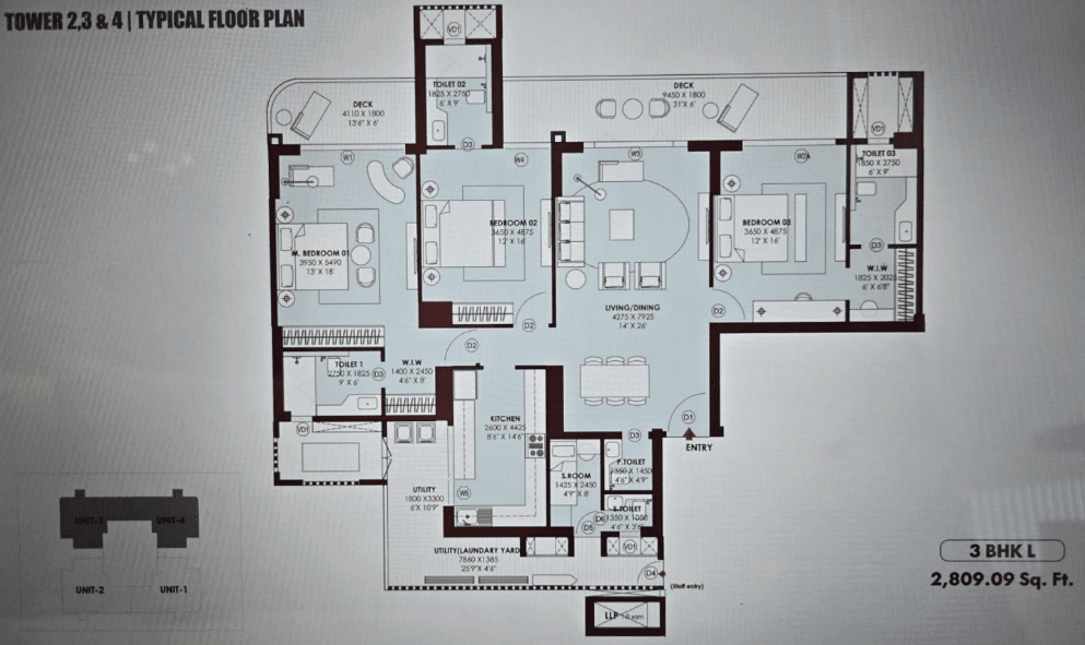 3 BHK floor plan