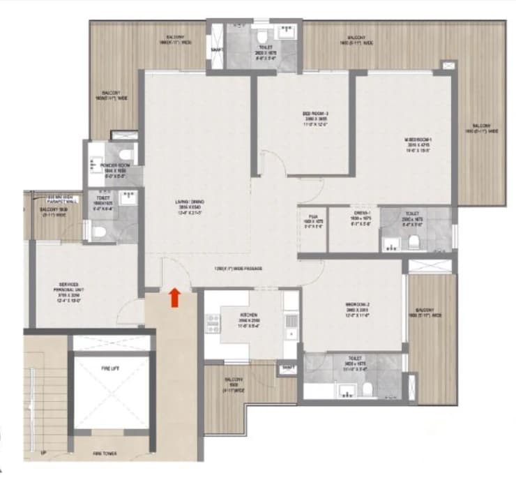 3 BHK floor plan
