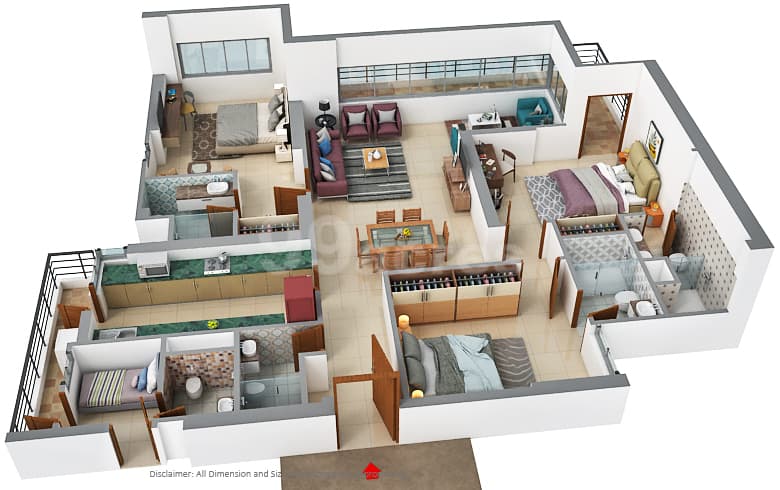 3 BHK floor plan