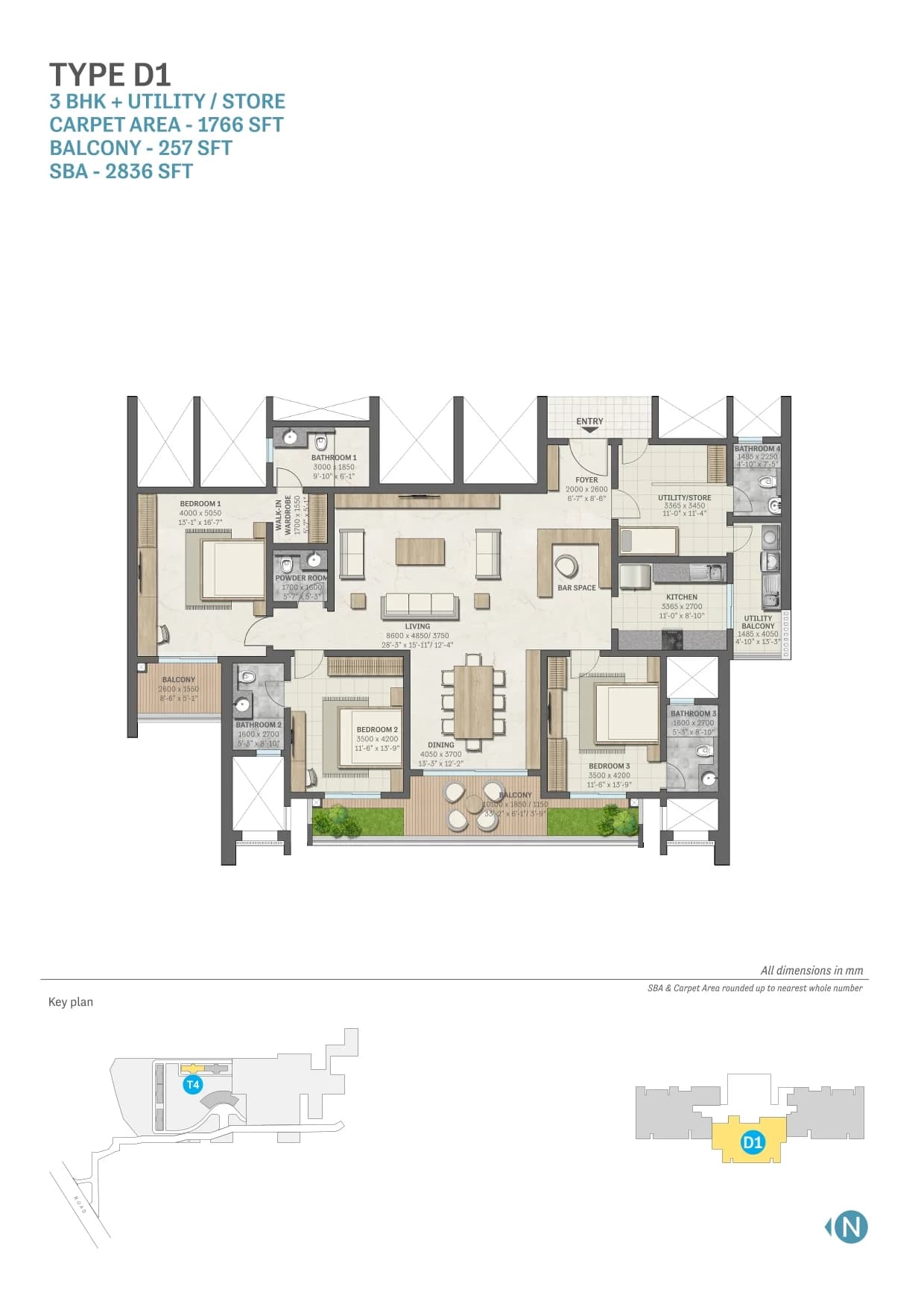3 BHK floor plan