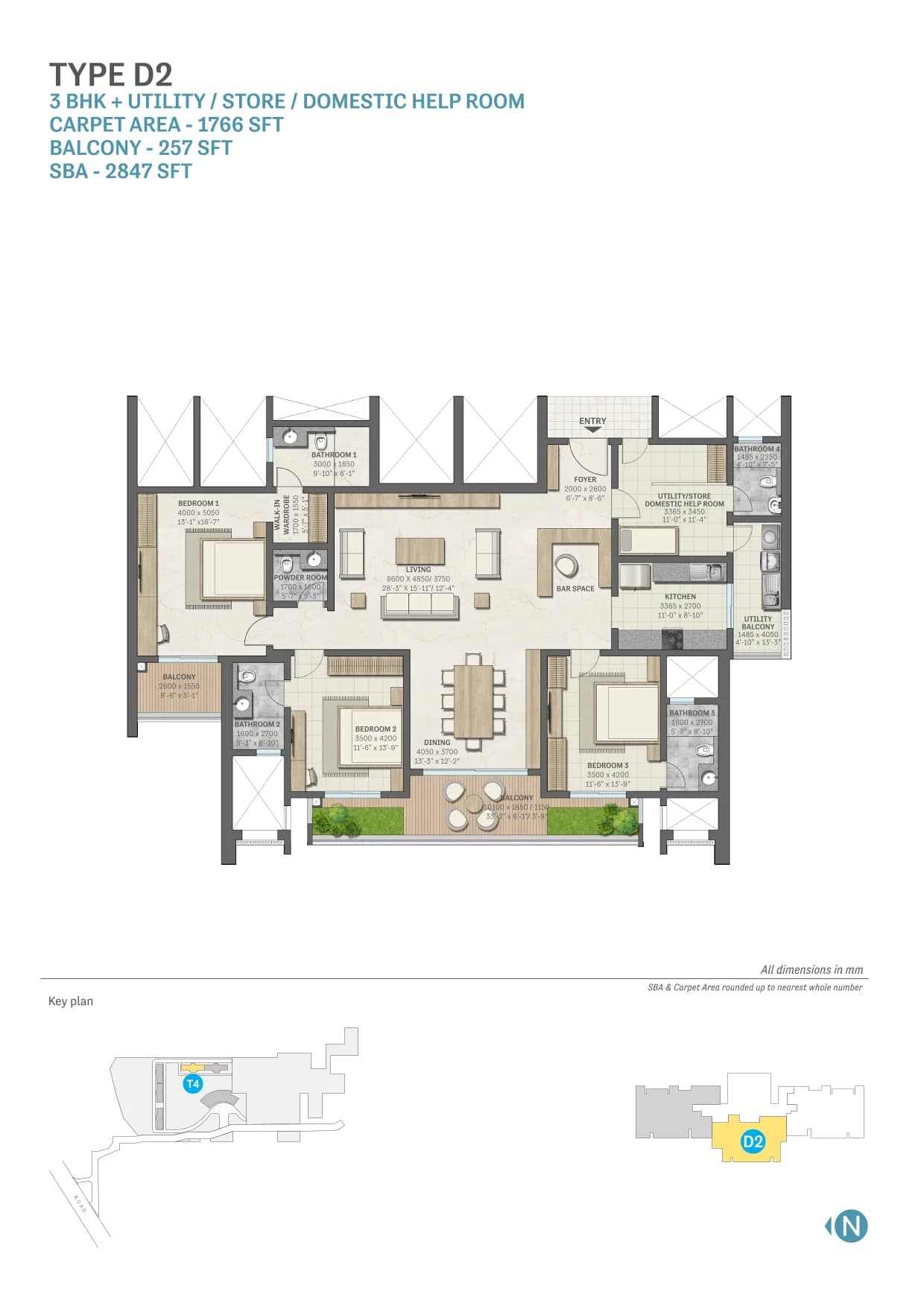 3 BHK floor plan