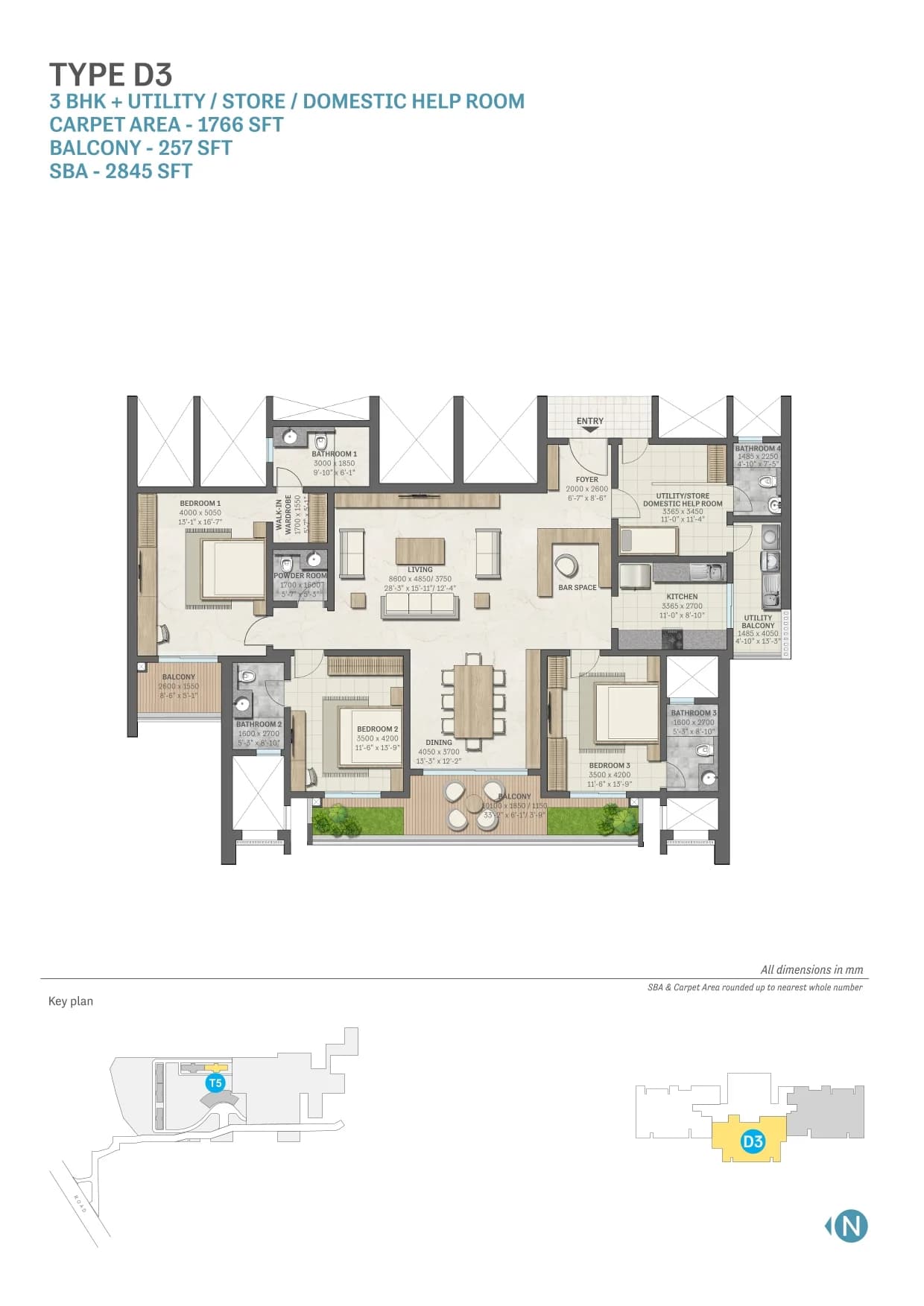 3 BHK floor plan