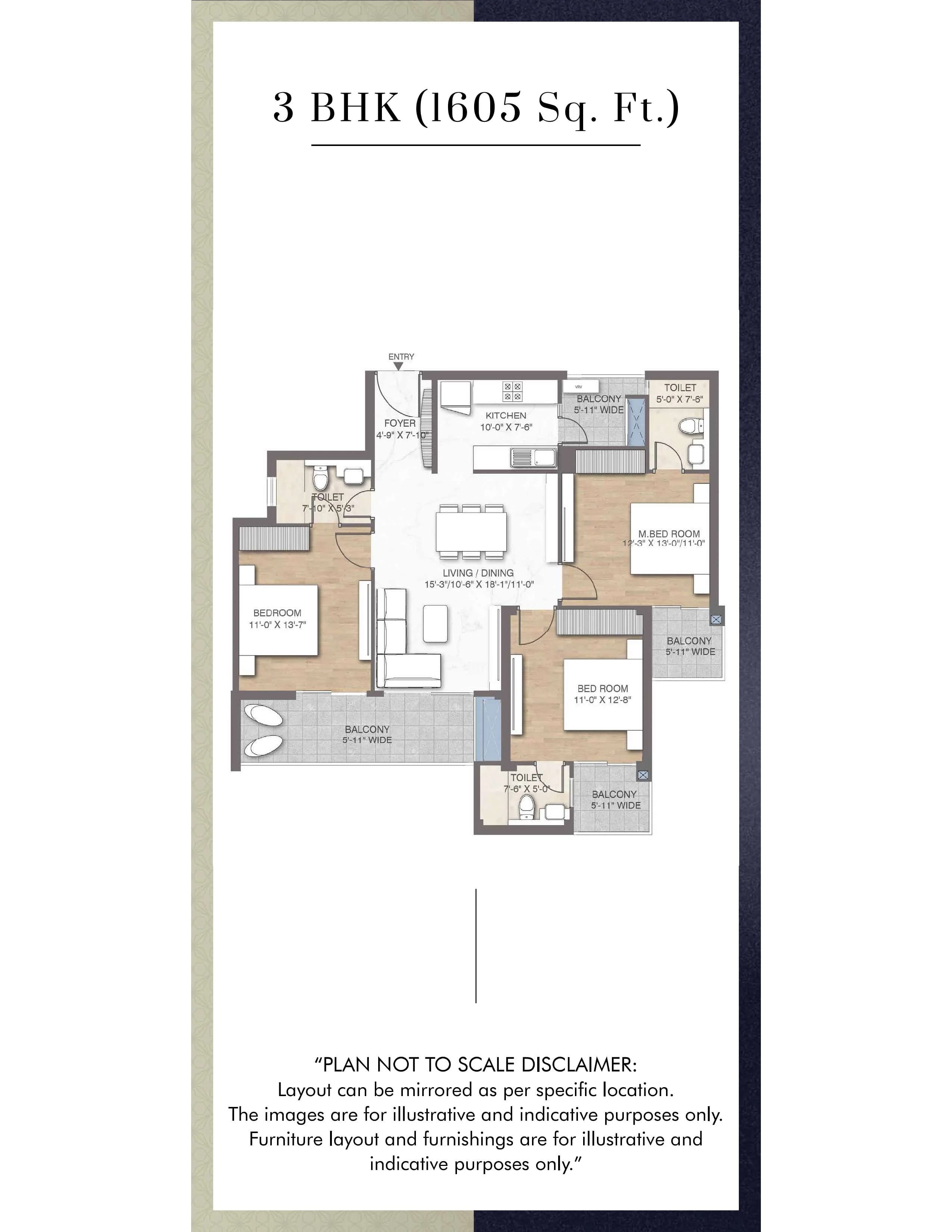 3 BHK floor plan