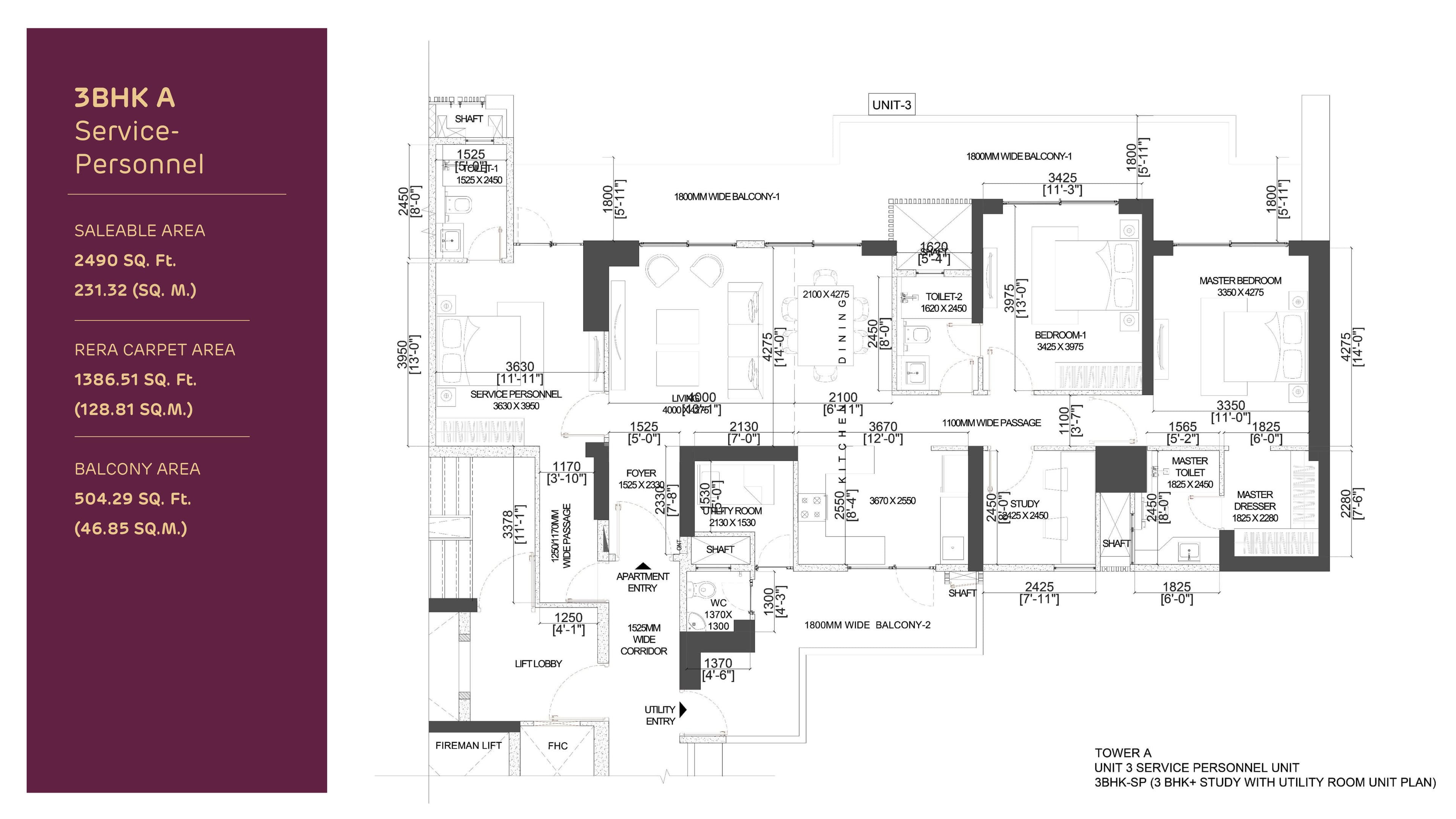 3BHK A service personnel floor plan